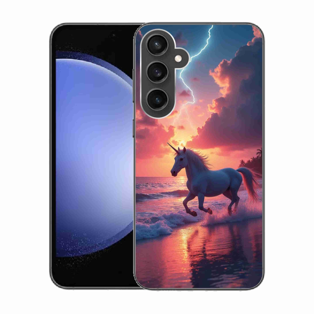 Gelový kryt mmCase na Samsung Galaxy S23 FE - jednorožec na pláži