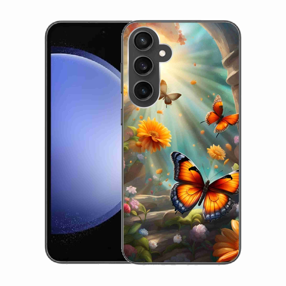 Gelový kryt mmCase na Samsung Galaxy S23 FE - motýlí zahrada 2