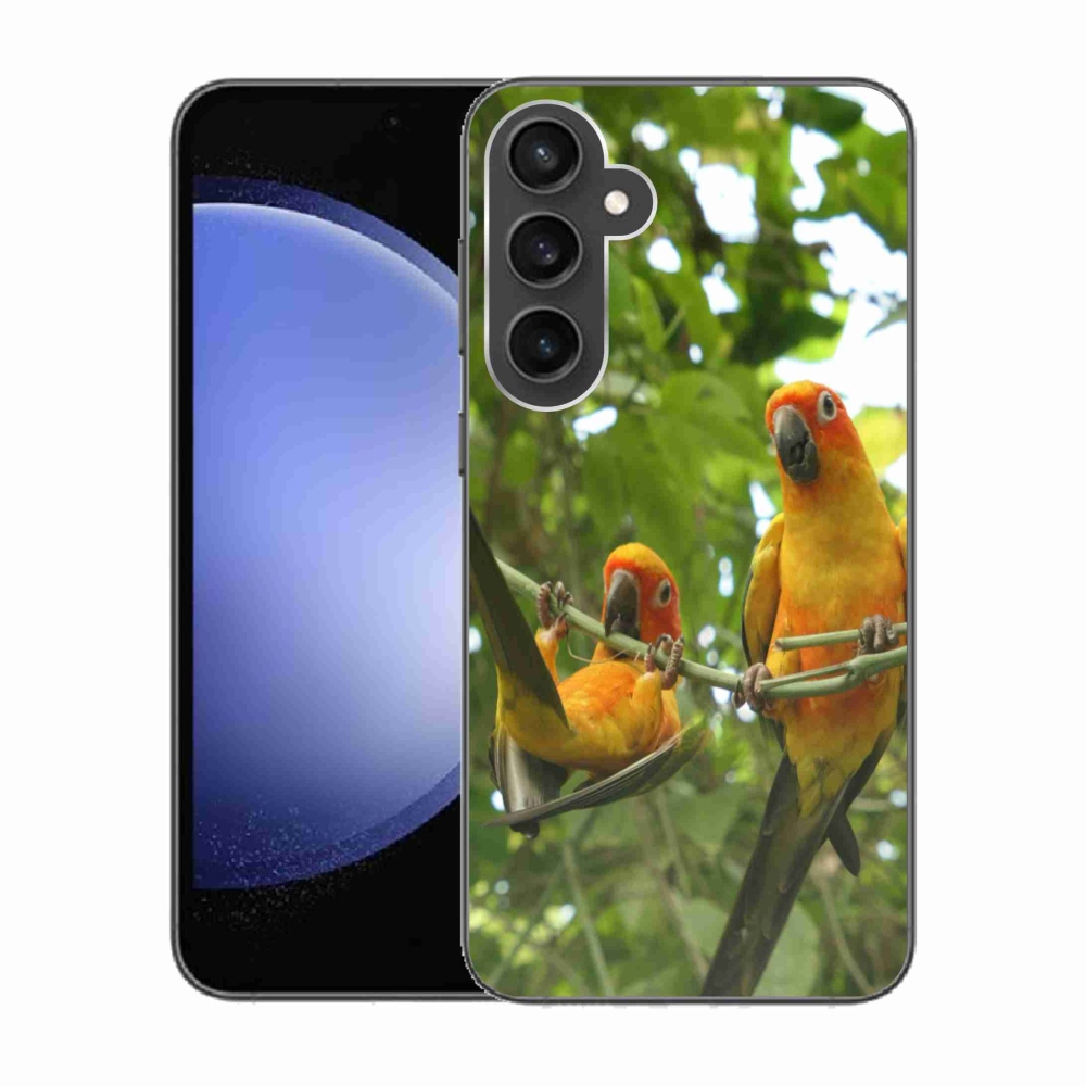 Gelový kryt mmCase na Samsung Galaxy S23 FE - papoušci aratingy