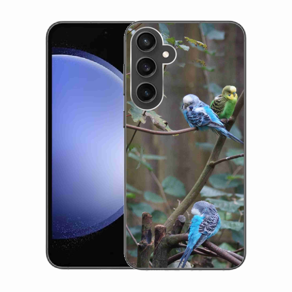 Gelový kryt mmCase na Samsung Galaxy S23 FE - papoušci na větvi