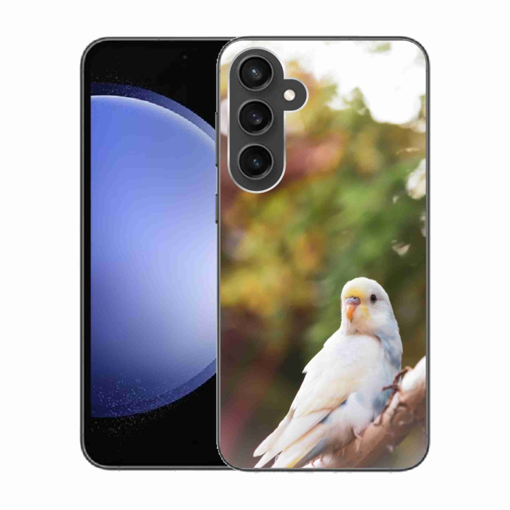 Gelový kryt mmCase na Samsung Galaxy S23 FE - papoušek andulka bílá