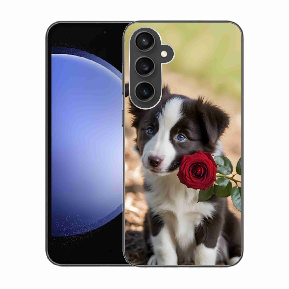 Gelový kryt mmCase na Samsung Galaxy S23 FE - roztomilá border kolie s růží