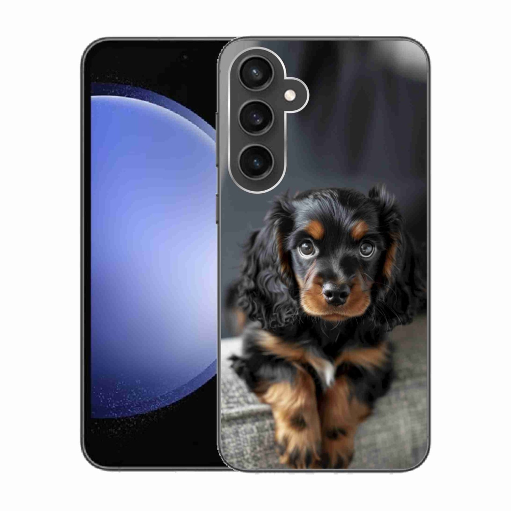 Gelový kryt mmCase na Samsung Galaxy S23 FE - roztomilý dlouhosrstý jezevčík
