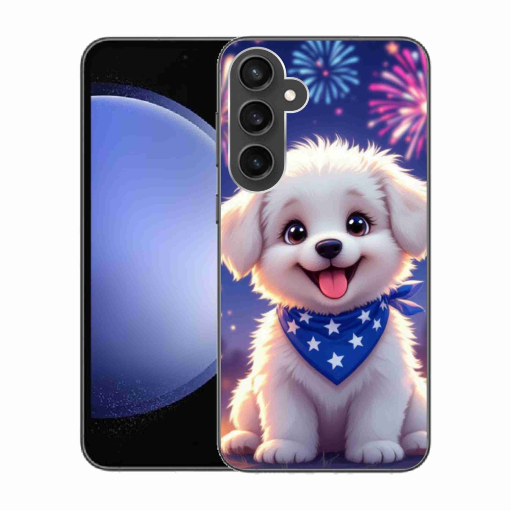 Gelový kryt mmCase na Samsung Galaxy S23 FE - slavnostní štěně