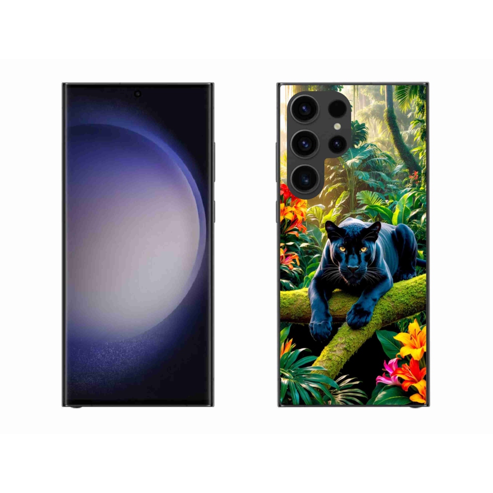Gelový kryt mmCase na Samsung Galaxy S23 Ultra 5G - černý panter v džungli