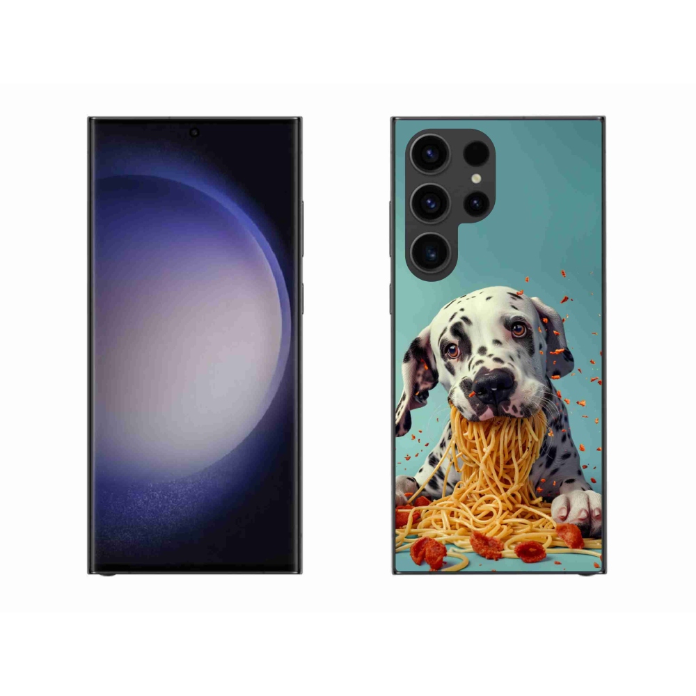 Gelový kryt mmCase na Samsung Galaxy S23 Ultra 5G - dalmatin a špagety