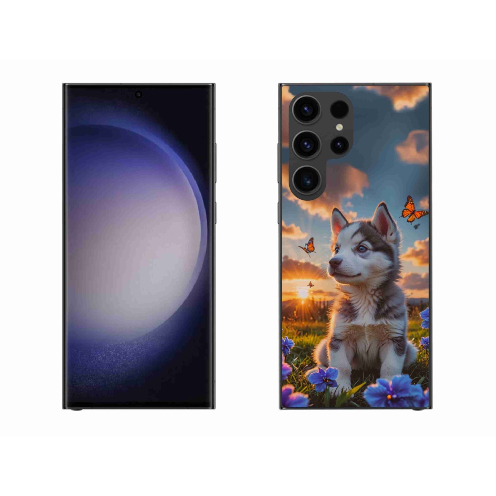 Gelový kryt mmCase na Samsung Galaxy S23 Ultra 5G - husky při západu slunce