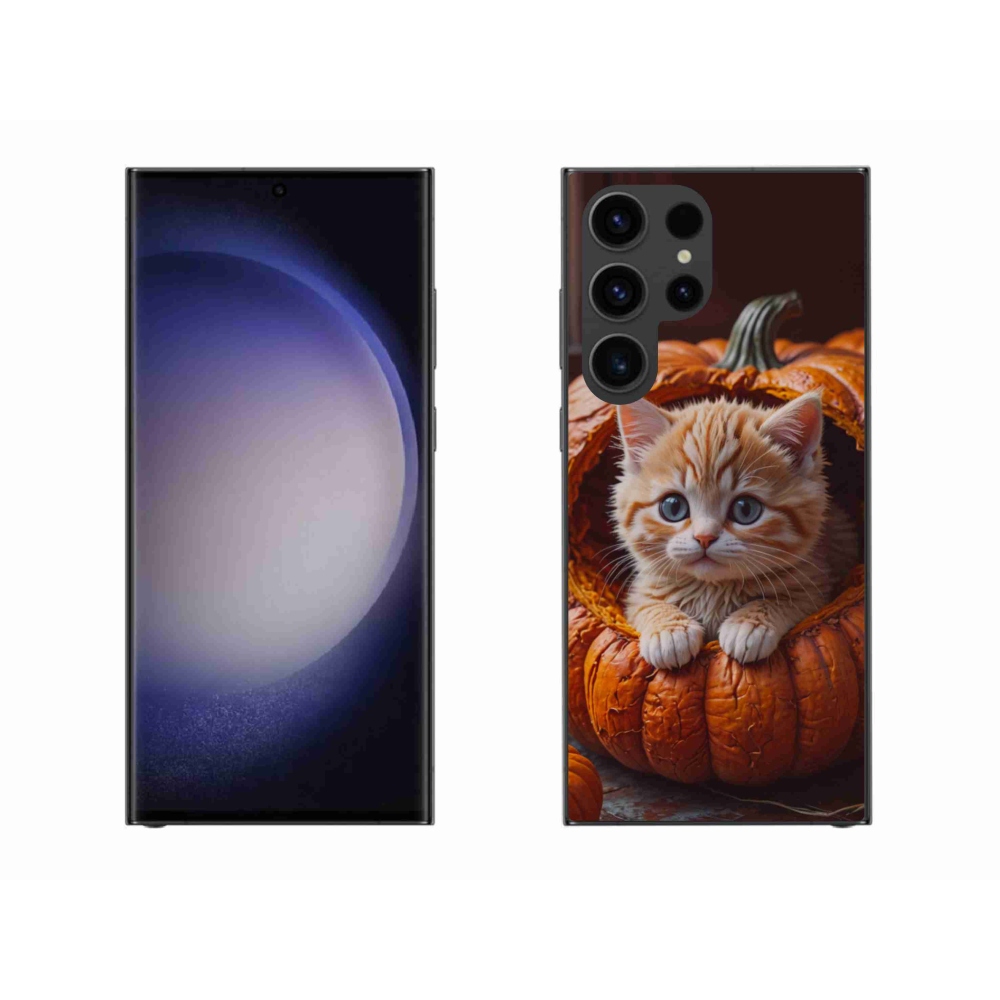 Gelový kryt mmCase na Samsung Galaxy S23 Ultra 5G - kotě a dýně 2