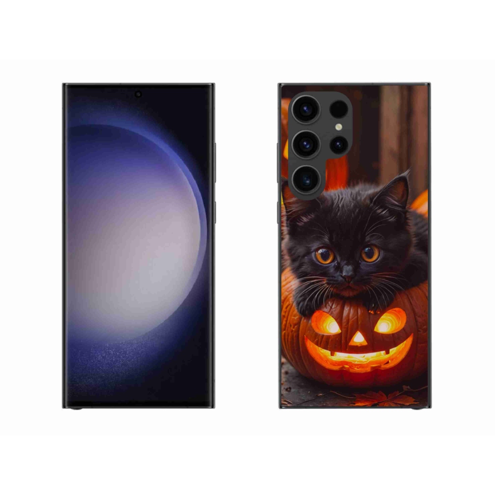 Gelový kryt mmCase na Samsung Galaxy S23 Ultra 5G - kotě a dýně