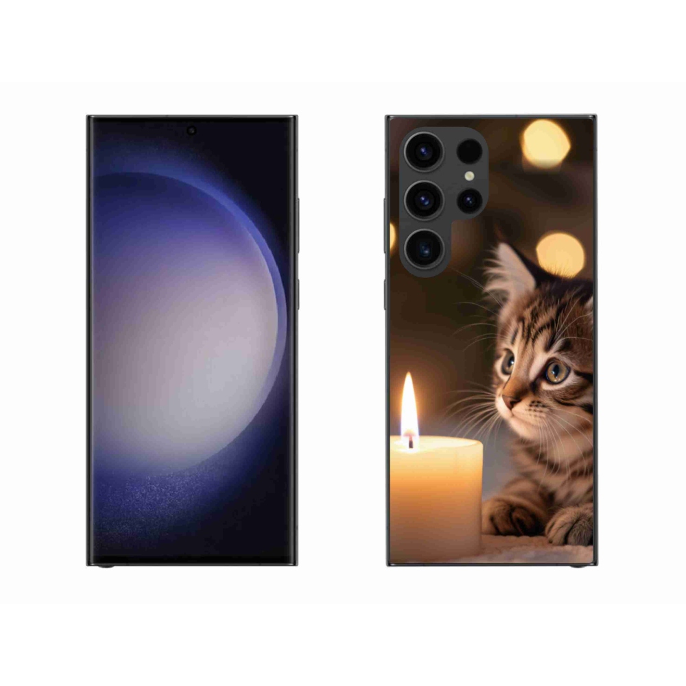 Gelový kryt mmCase na Samsung Galaxy S23 Ultra 5G - kotě a svíčka