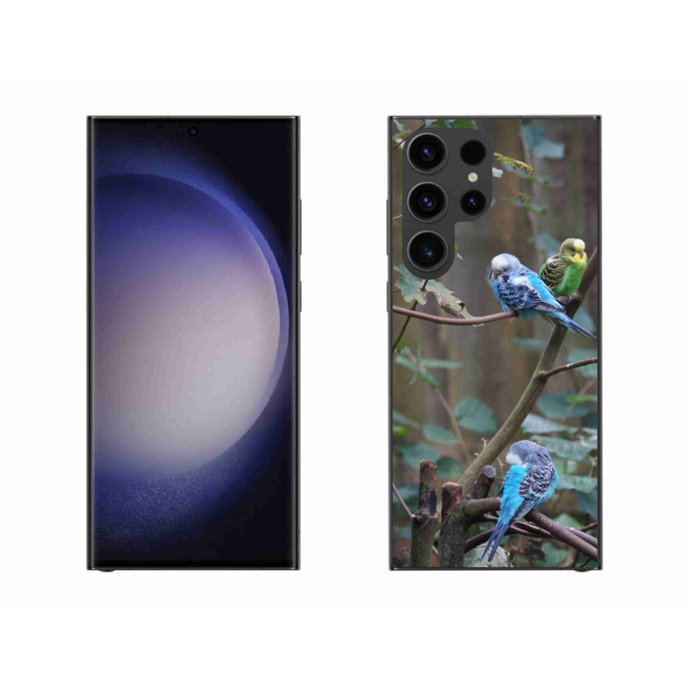 Gelový kryt mmCase na Samsung Galaxy S23 Ultra 5G - papoušci na větvi