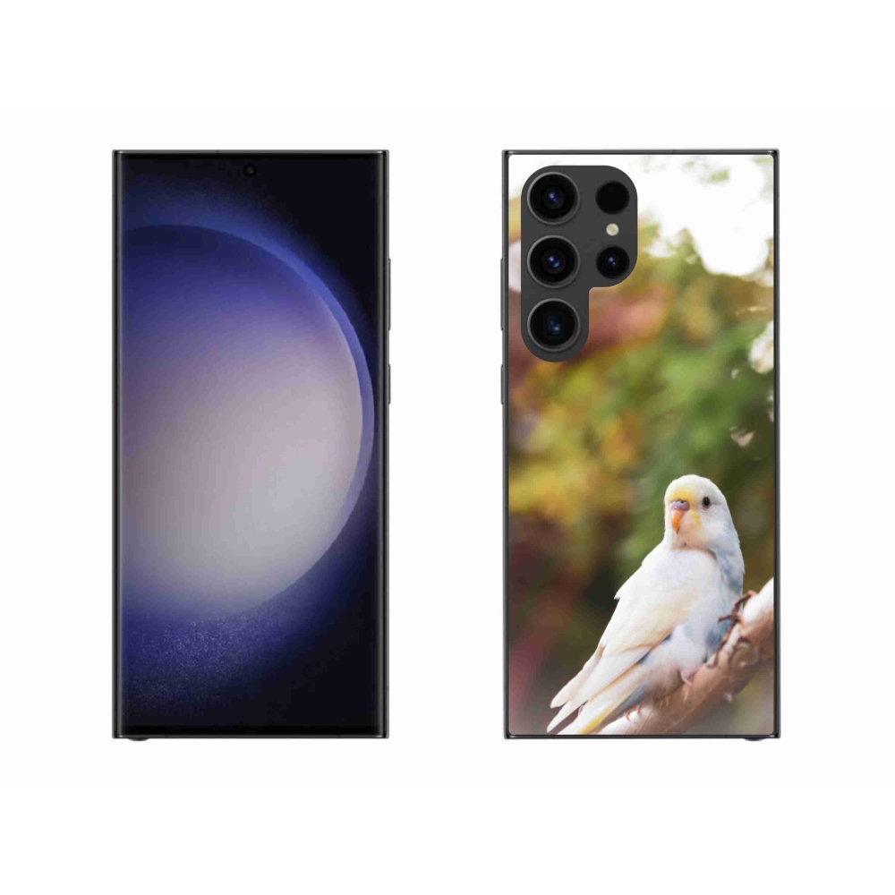 Gelový kryt mmCase na Samsung Galaxy S23 Ultra 5G - papoušek andulka bílá