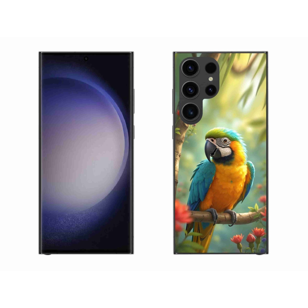 Gelový kryt mmCase na Samsung Galaxy S23 Ultra 5G - papoušek ara modrožlutá