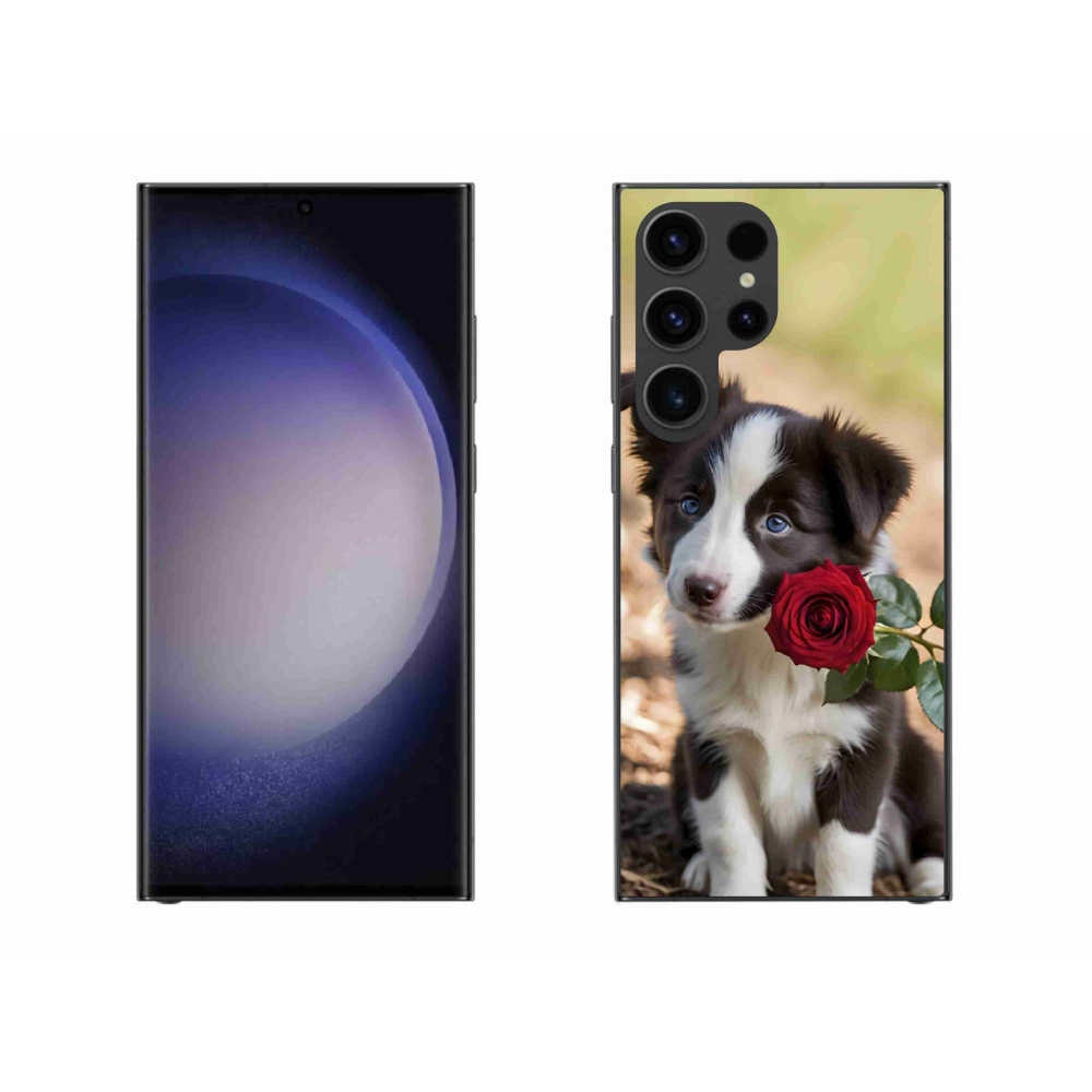 Gelový kryt mmCase na Samsung Galaxy S23 Ultra 5G - roztomilá border kolie s růží