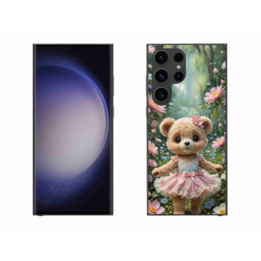 Gelový kryt mmCase na Samsung Galaxy S23 Ultra 5G - roztomilý medvídek v květinách