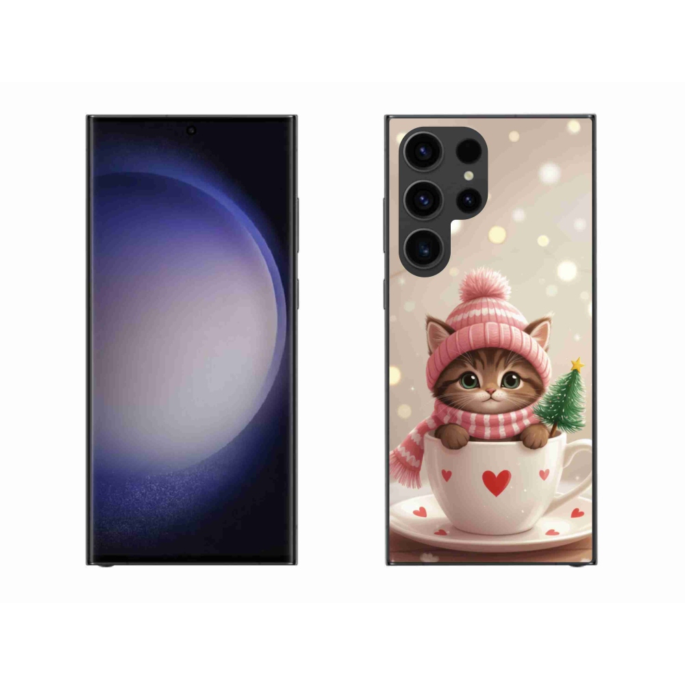 Gelový kryt mmCase na Samsung Galaxy S23 Ultra 5G - vánoční kotě v hrnku