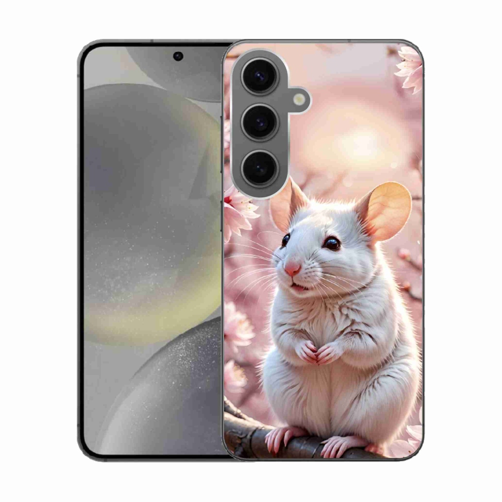 Gelový kryt mmCase na Samsung Galaxy S24 - bílá myš na větvi