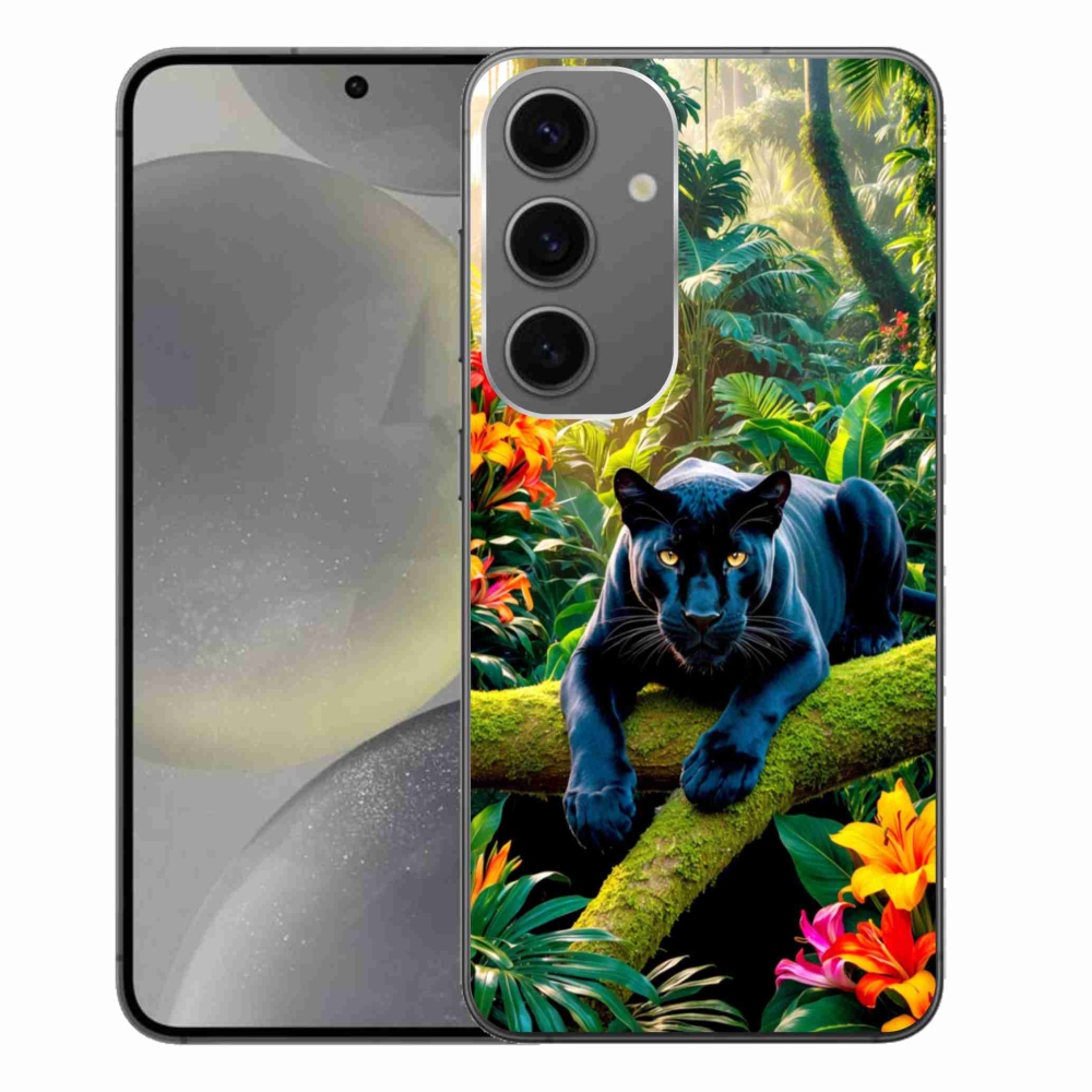 Gelový kryt mmCase na Samsung Galaxy S24+ - černý panter v džungli