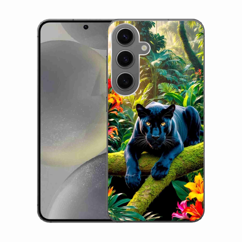 Gelový kryt mmCase na Samsung Galaxy S24 - černý panter v džungli