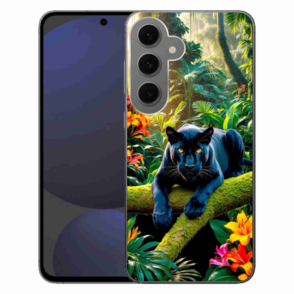 Gelový kryt mmCase na Samsung Galaxy S24 FE - černý panter v džungli