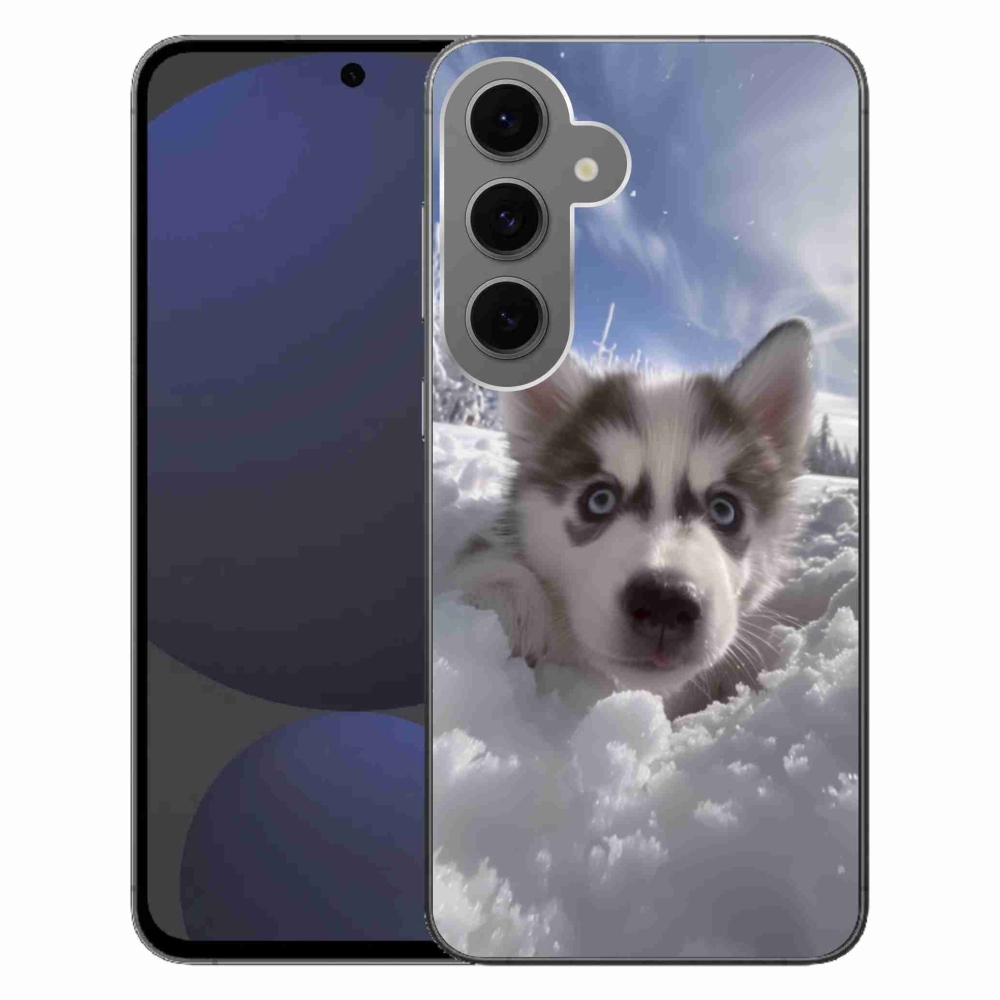 Gelový kryt mmCase na Samsung Galaxy S24 FE - husky ve sněhu