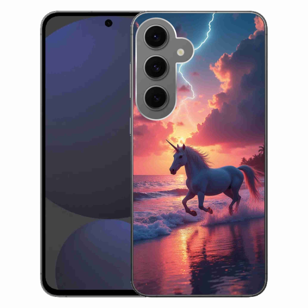 Gelový kryt mmCase na Samsung Galaxy S24 FE - jednorožec na pláži