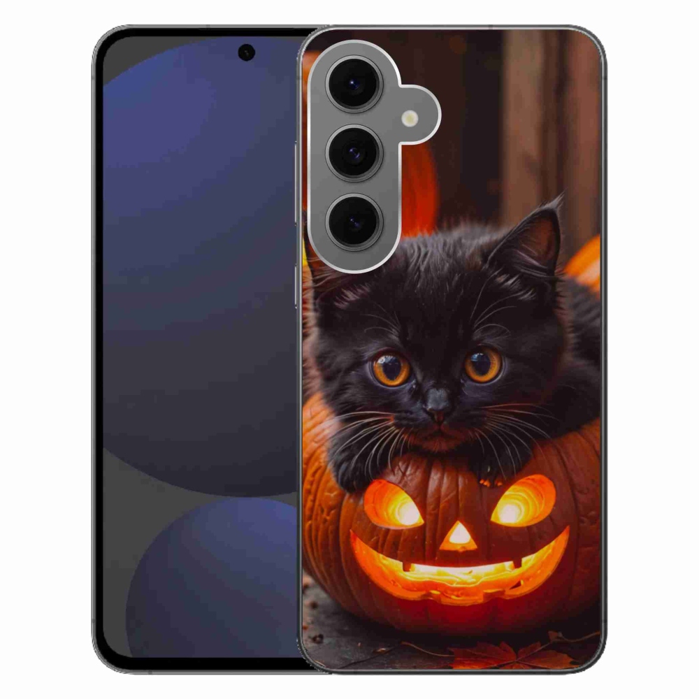 Gelový kryt mmCase na Samsung Galaxy S24 FE - kotě a dýně