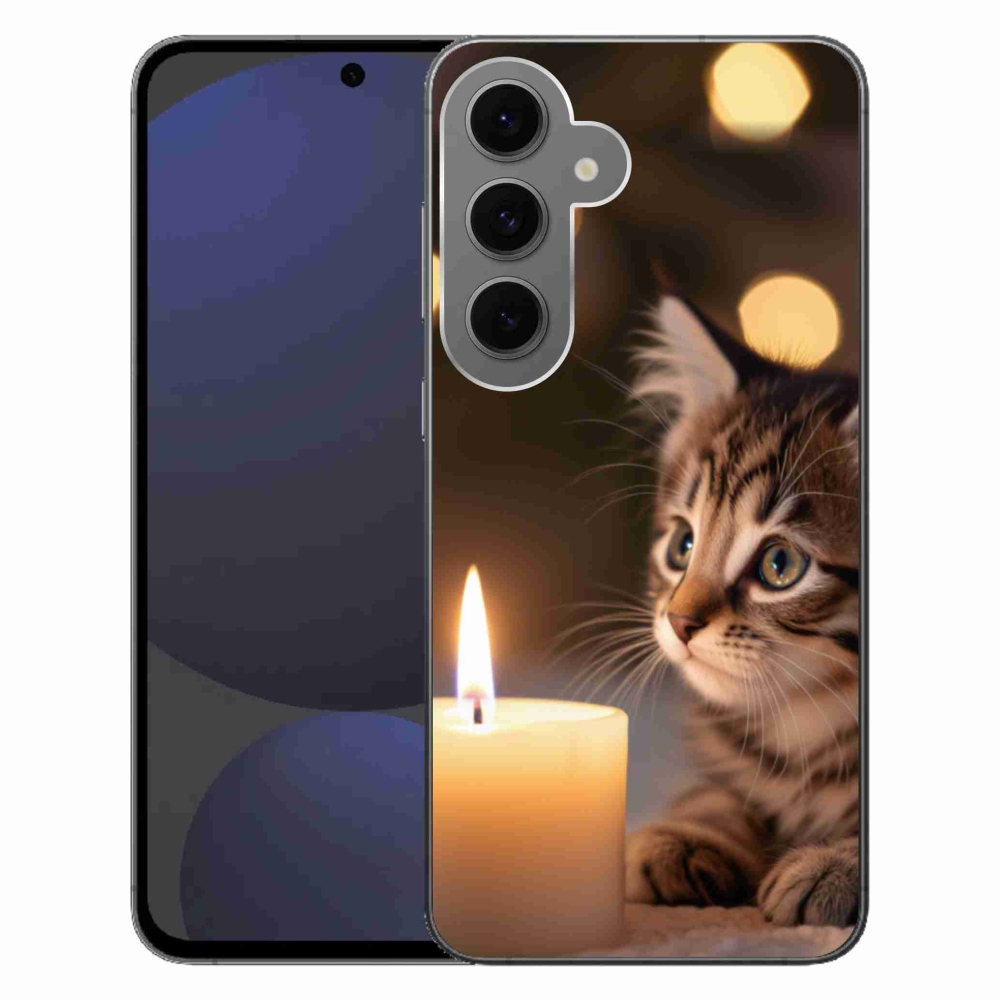 Gelový kryt mmCase na Samsung Galaxy S24 FE - kotě a svíčka