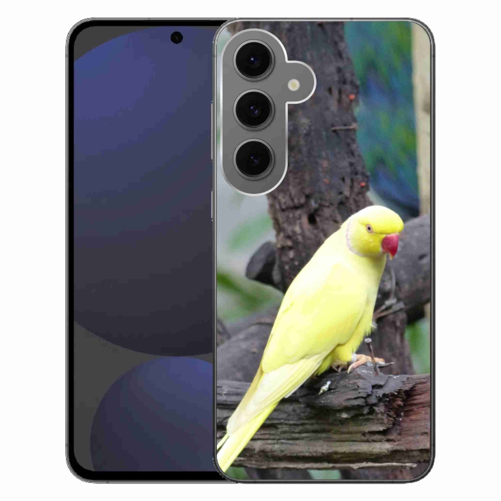 Gelový kryt mmCase na Samsung Galaxy S24 FE - papoušek alexandr žlutý