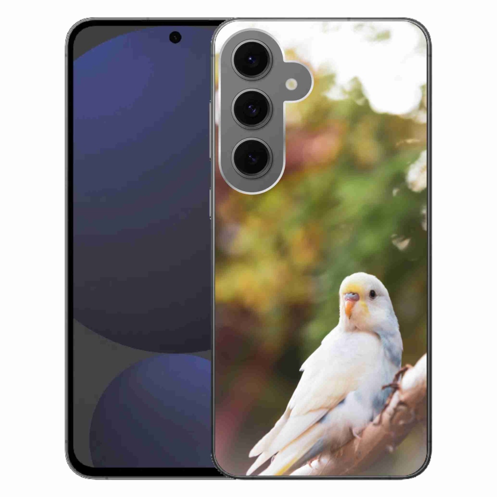 Gelový kryt mmCase na Samsung Galaxy S24 FE - papoušek andulka bílá