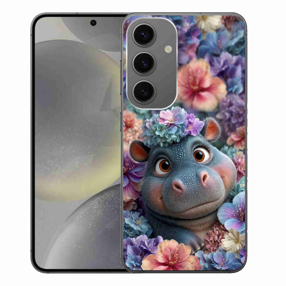 Gelový kryt mmCase na Samsung Galaxy S24+ - hrošík v květinách