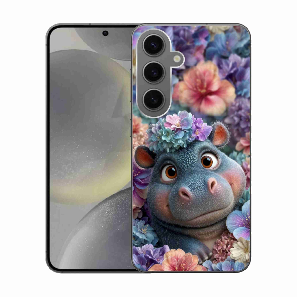 Gelový kryt mmCase na Samsung Galaxy S24 - hrošík v květinách