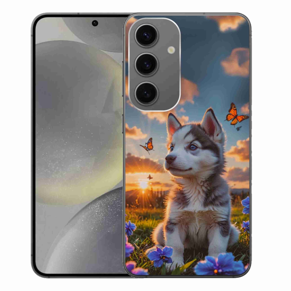 Gelový kryt mmCase na Samsung Galaxy S24+ - husky při západu slunce