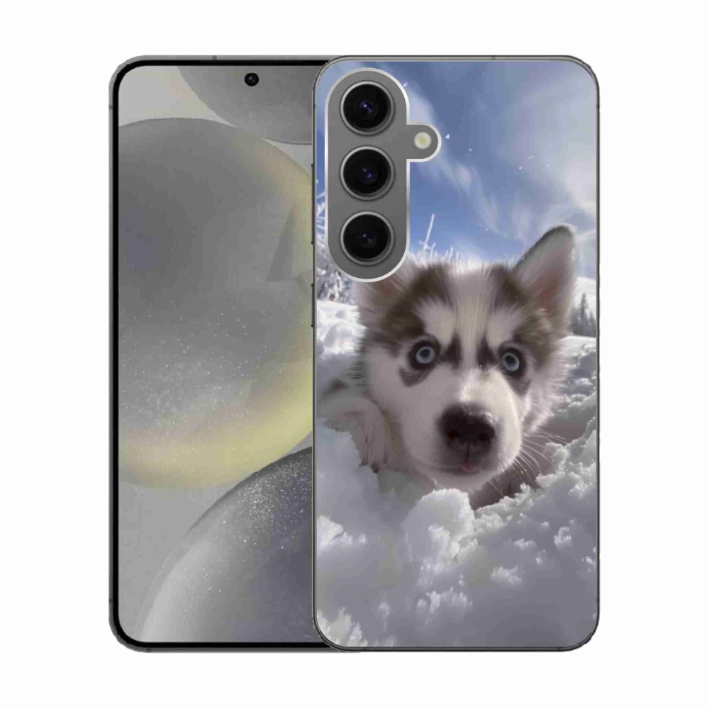 Gelový kryt mmCase na Samsung Galaxy S24 - husky ve sněhu