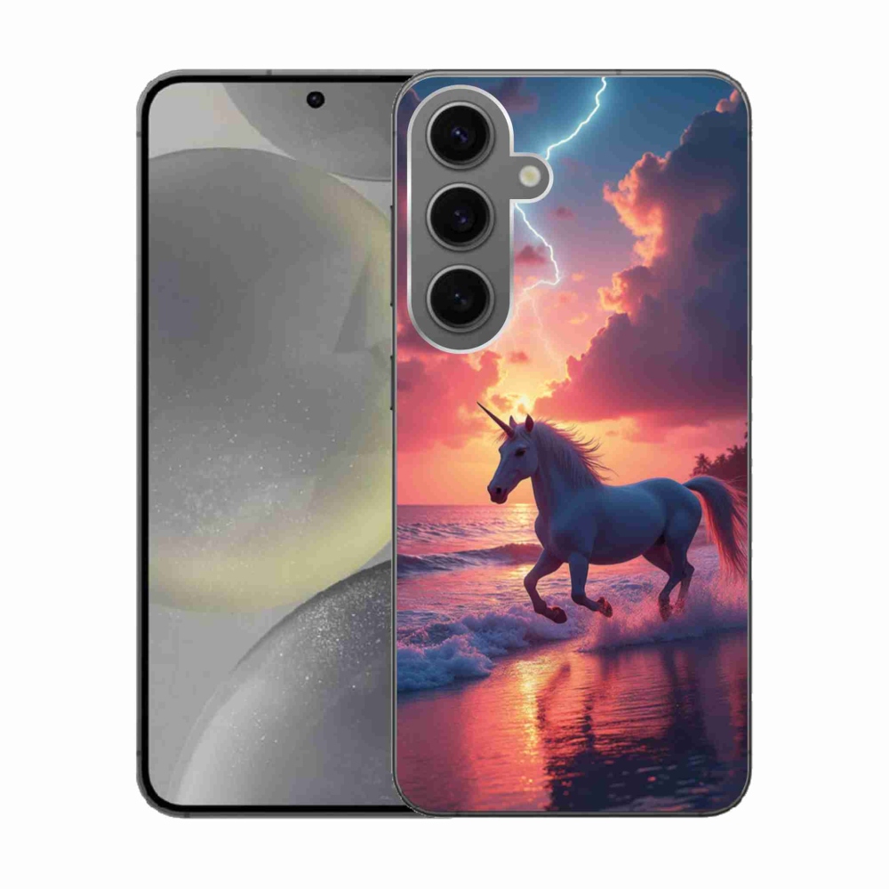 Gelový kryt mmCase na Samsung Galaxy S24 - jednorožec na pláži