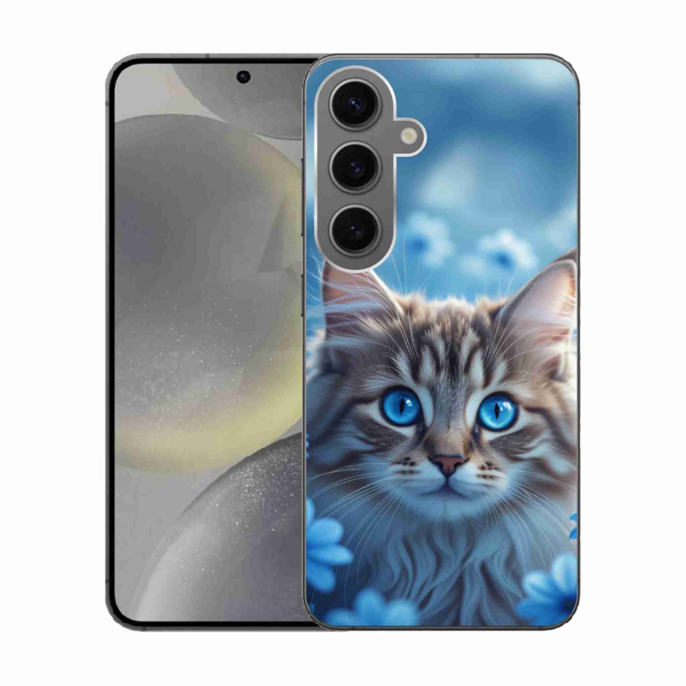 Gelový kryt mmCase na Samsung Galaxy S24 - koťátko v modrých květech