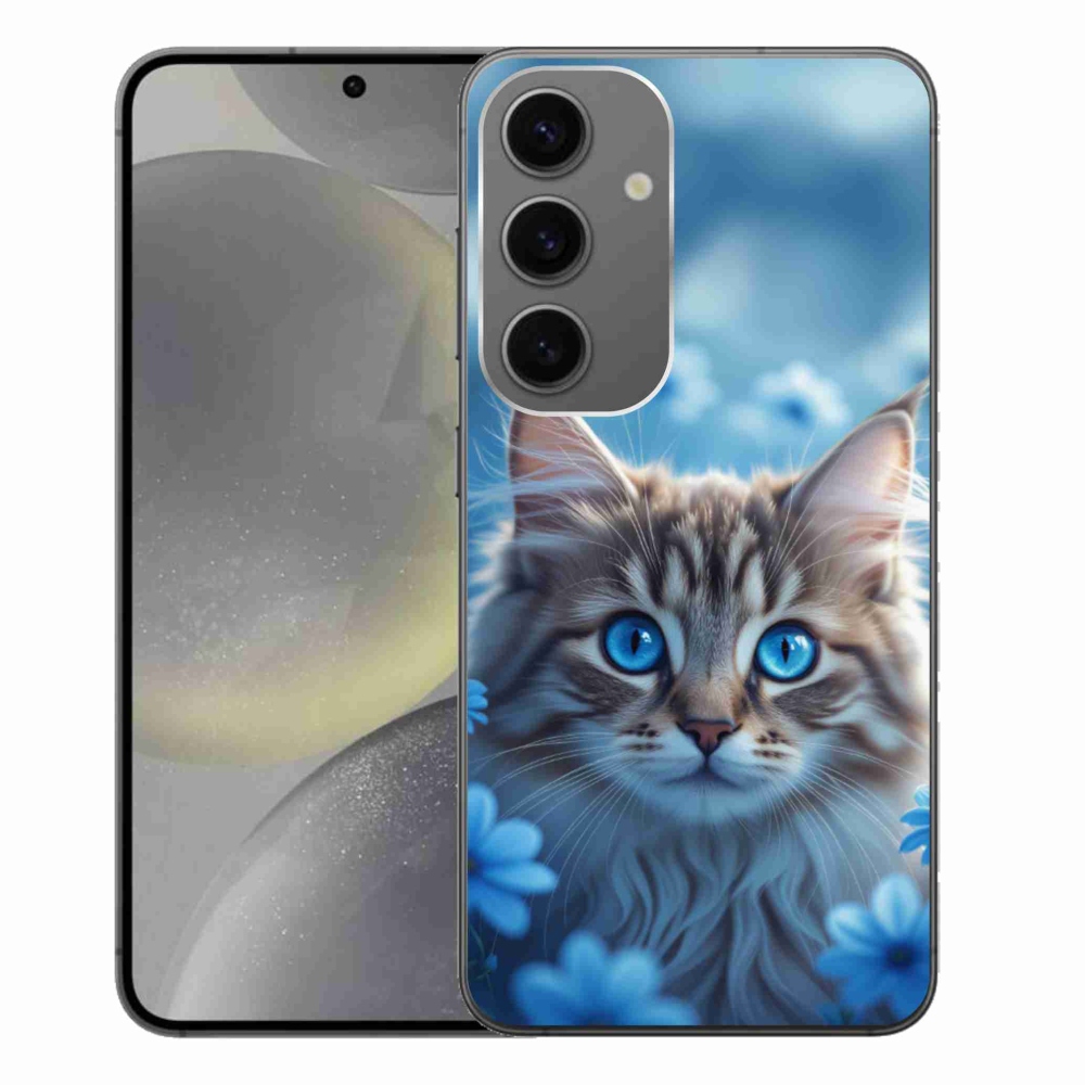 Gelový kryt mmCase na Samsung Galaxy S24+ - koťátko v modrých květech