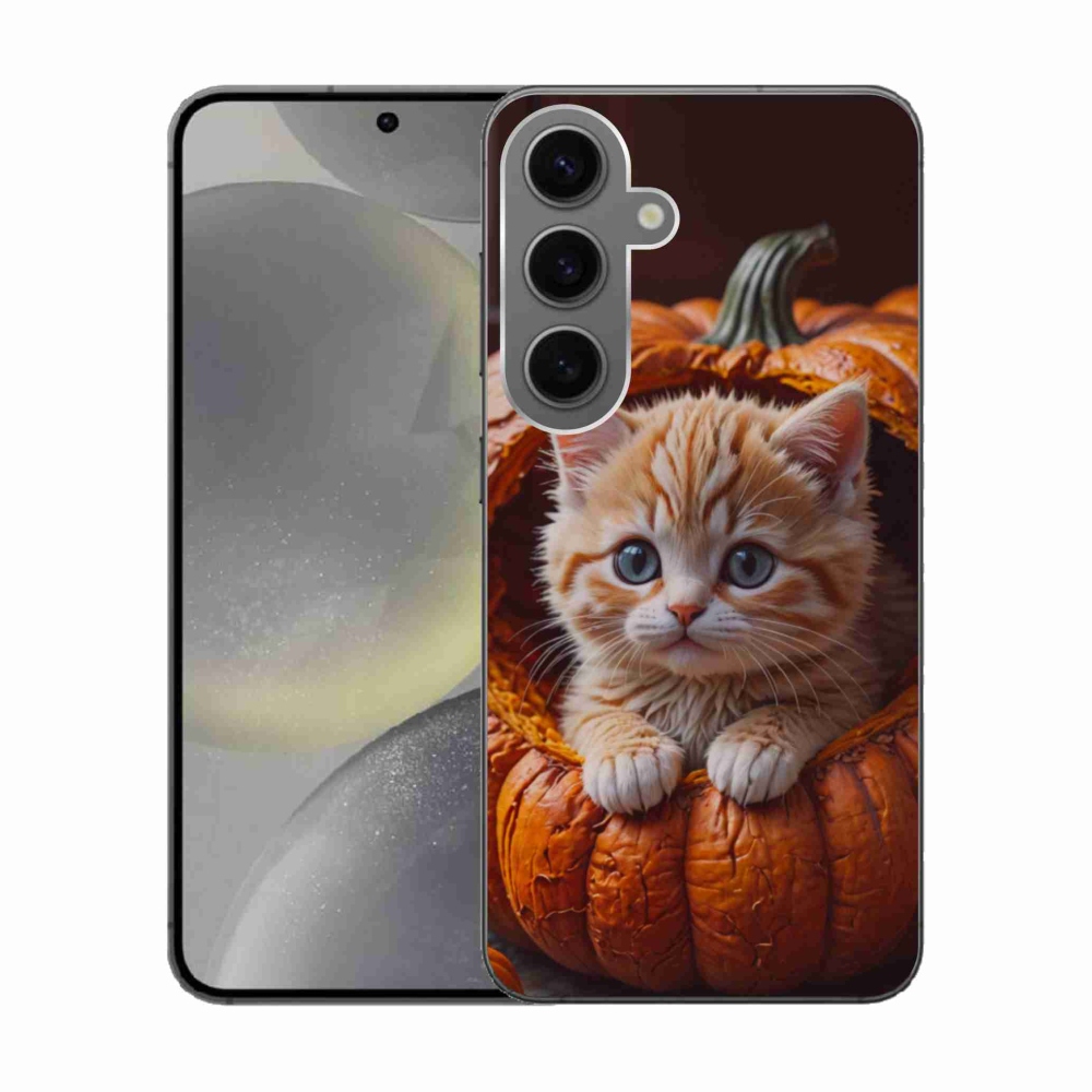 Gelový kryt mmCase na Samsung Galaxy S24 - kotě a dýně 2