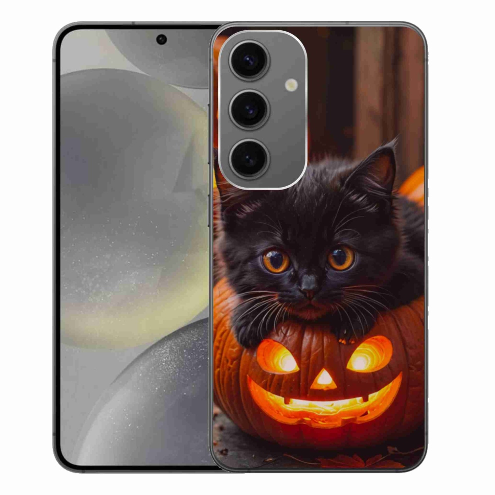 Gelový kryt mmCase na Samsung Galaxy S24+ - kotě a dýně