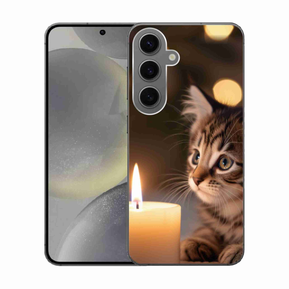 Gelový kryt mmCase na Samsung Galaxy S24 - kotě a svíčka