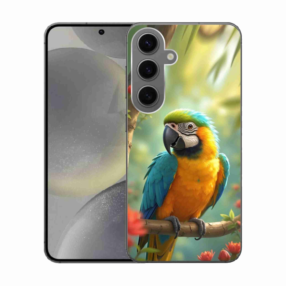 Gelový kryt mmCase na Samsung Galaxy S24 - papoušek ara modrožlutá