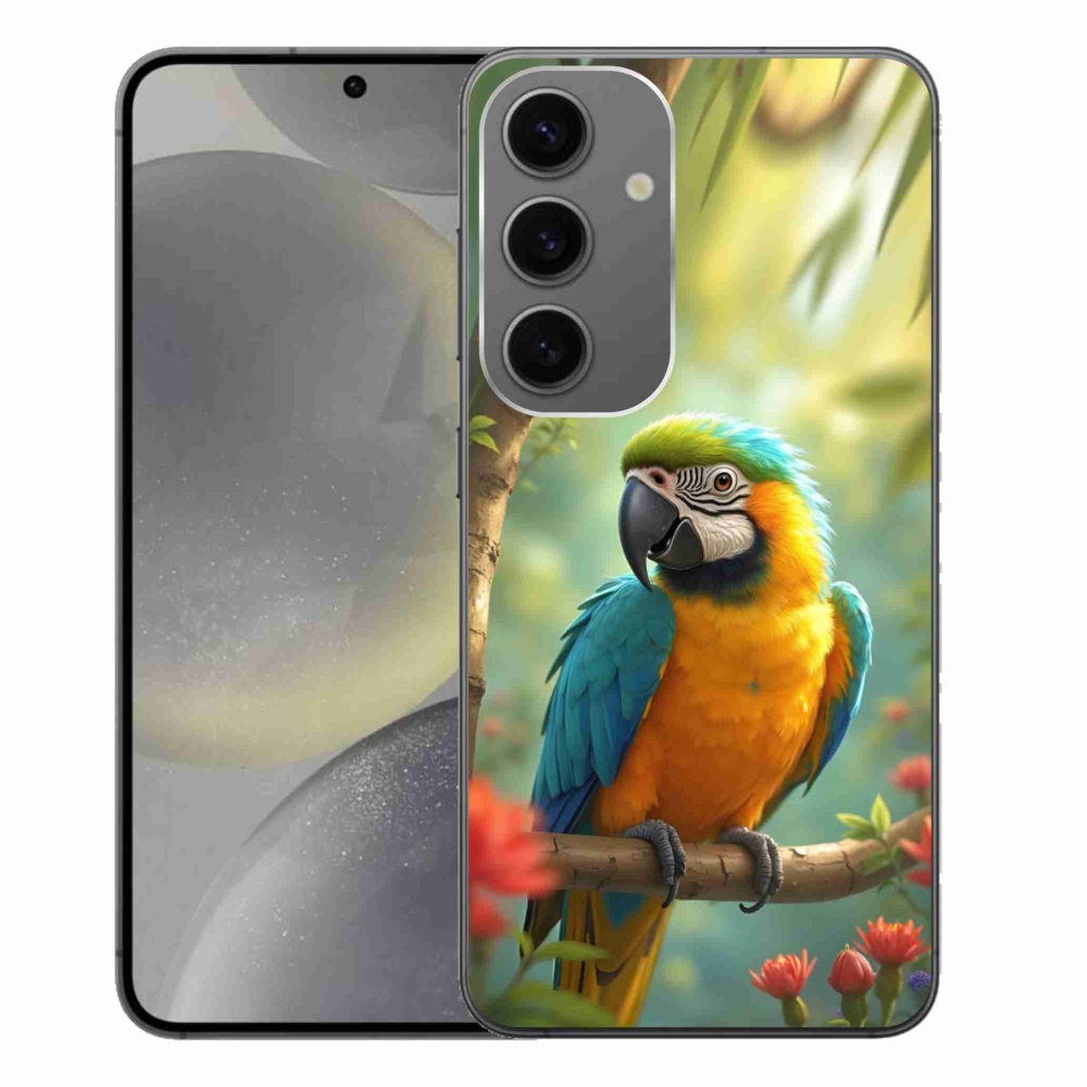 Gelový kryt mmCase na Samsung Galaxy S24+ - papoušek ara modrožlutá