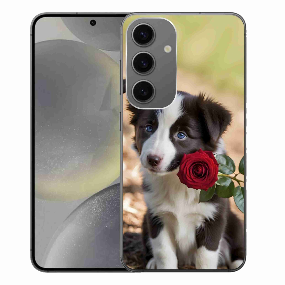 Gelový kryt mmCase na Samsung Galaxy S24+ - roztomilá border kolie s růží