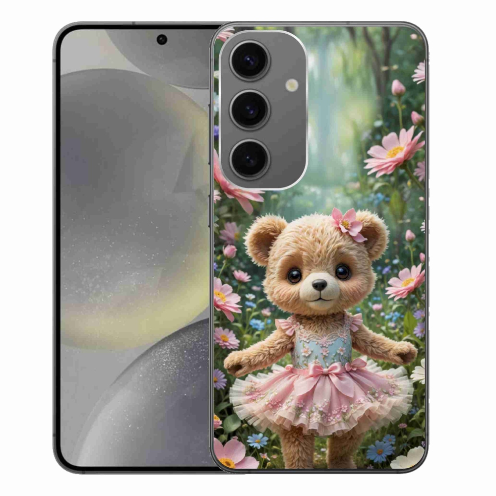 Gelový kryt mmCase na Samsung Galaxy S24+ - roztomilý medvídek v květinách