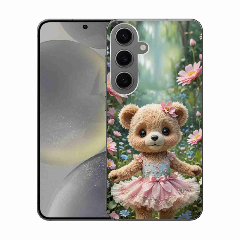 Gelový kryt mmCase na Samsung Galaxy S24 - roztomilý medvídek v květinách