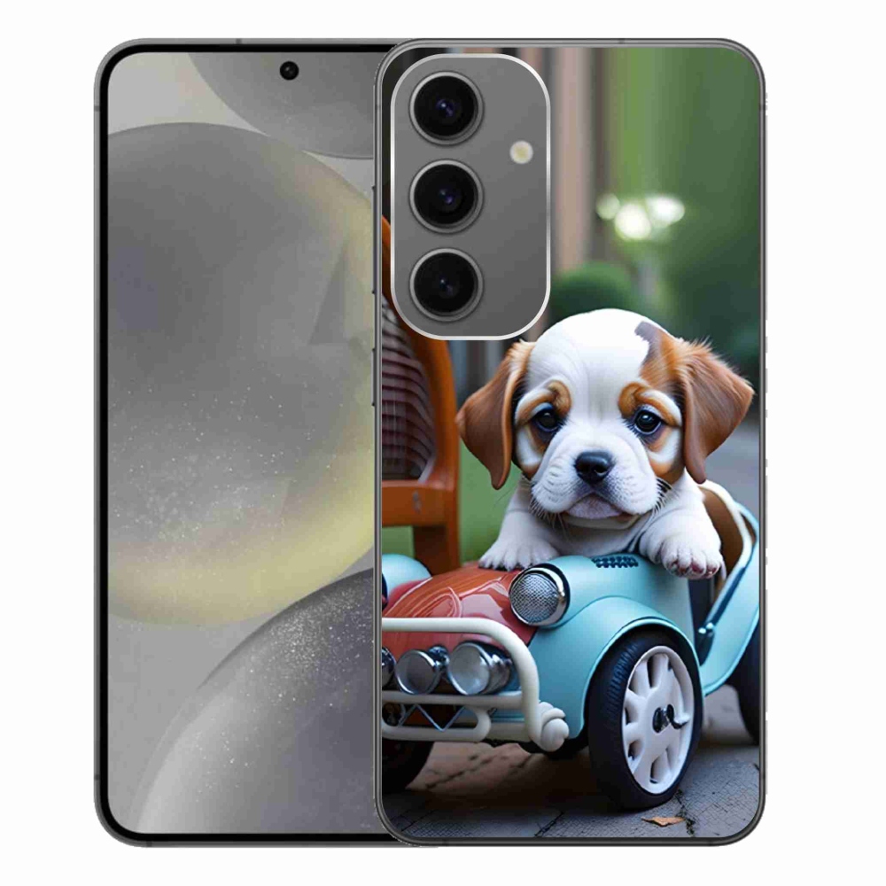 Gelový kryt mmCase na Samsung Galaxy S24+ - štěně v retro autě