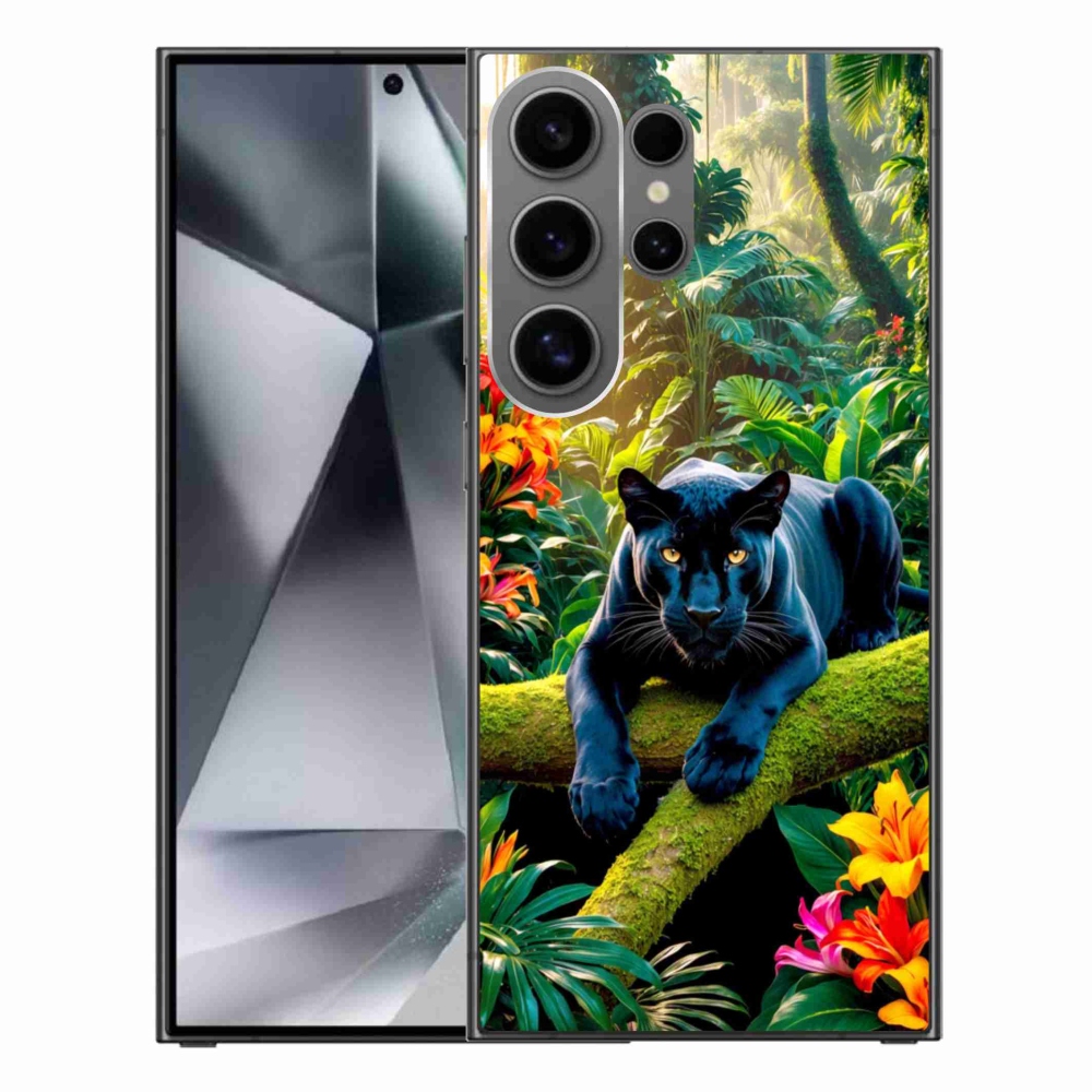Gelový kryt mmCase na Samsung Galaxy S24 Ultra - černý panter v džungli