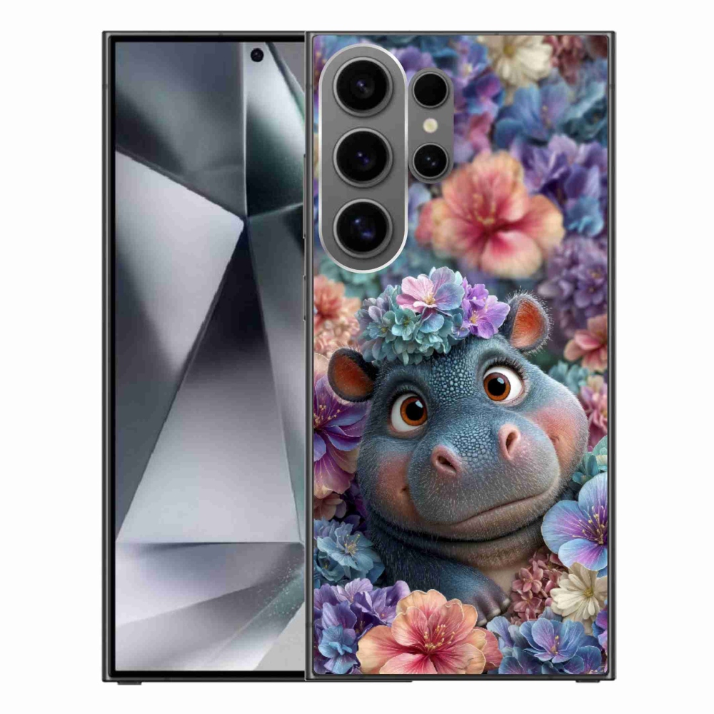 Gelový kryt mmCase na Samsung Galaxy S24 Ultra - hrošík v květinách
