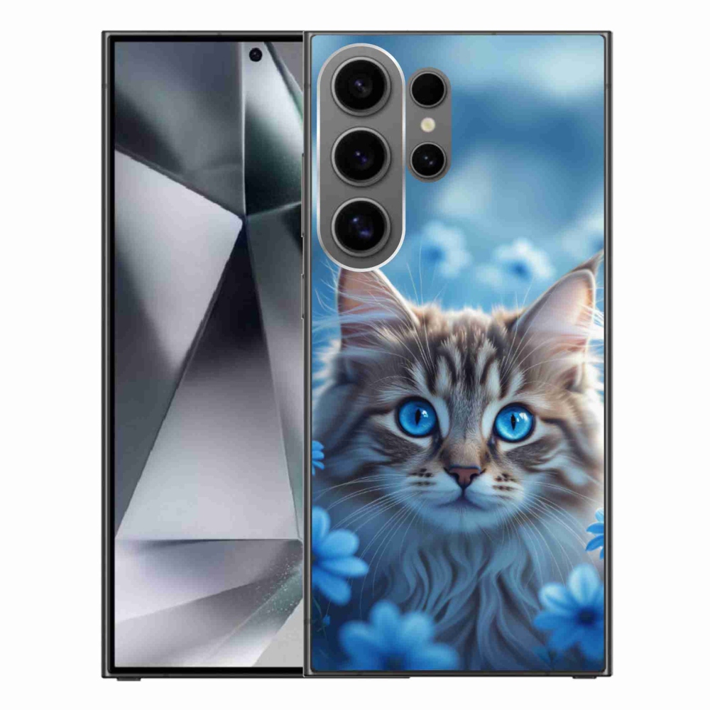 Gelový kryt mmCase na Samsung Galaxy S24 Ultra - koťátko v modrých květech