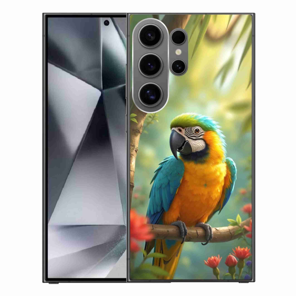 Gelový kryt mmCase na Samsung Galaxy S24 Ultra - papoušek ara modrožlutá
